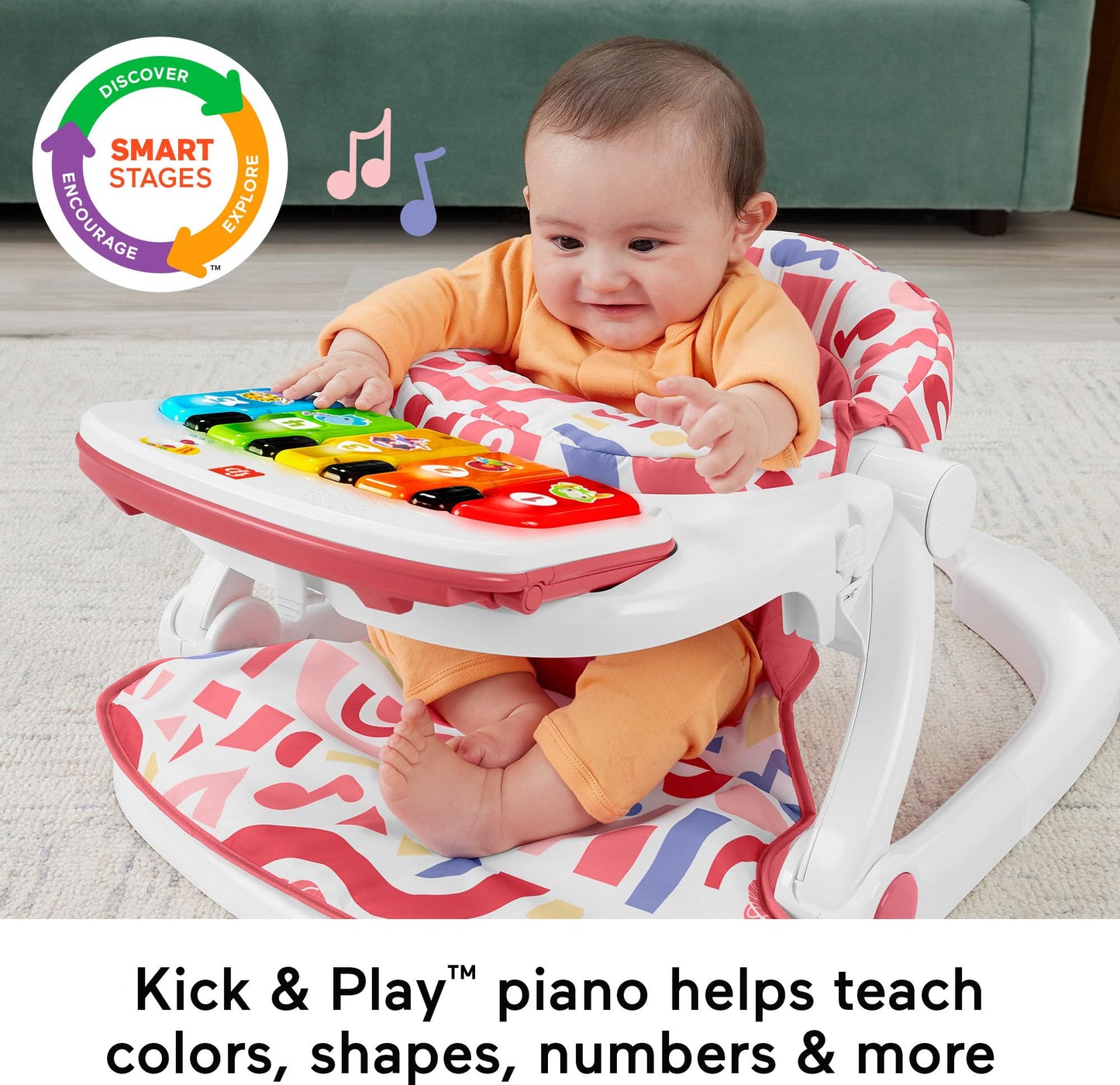 Fisher-Price - Silla portátil para bebé, asiento de lujo para sentarse con piano y bandeja de aperitivos para bebés y niños pequeños