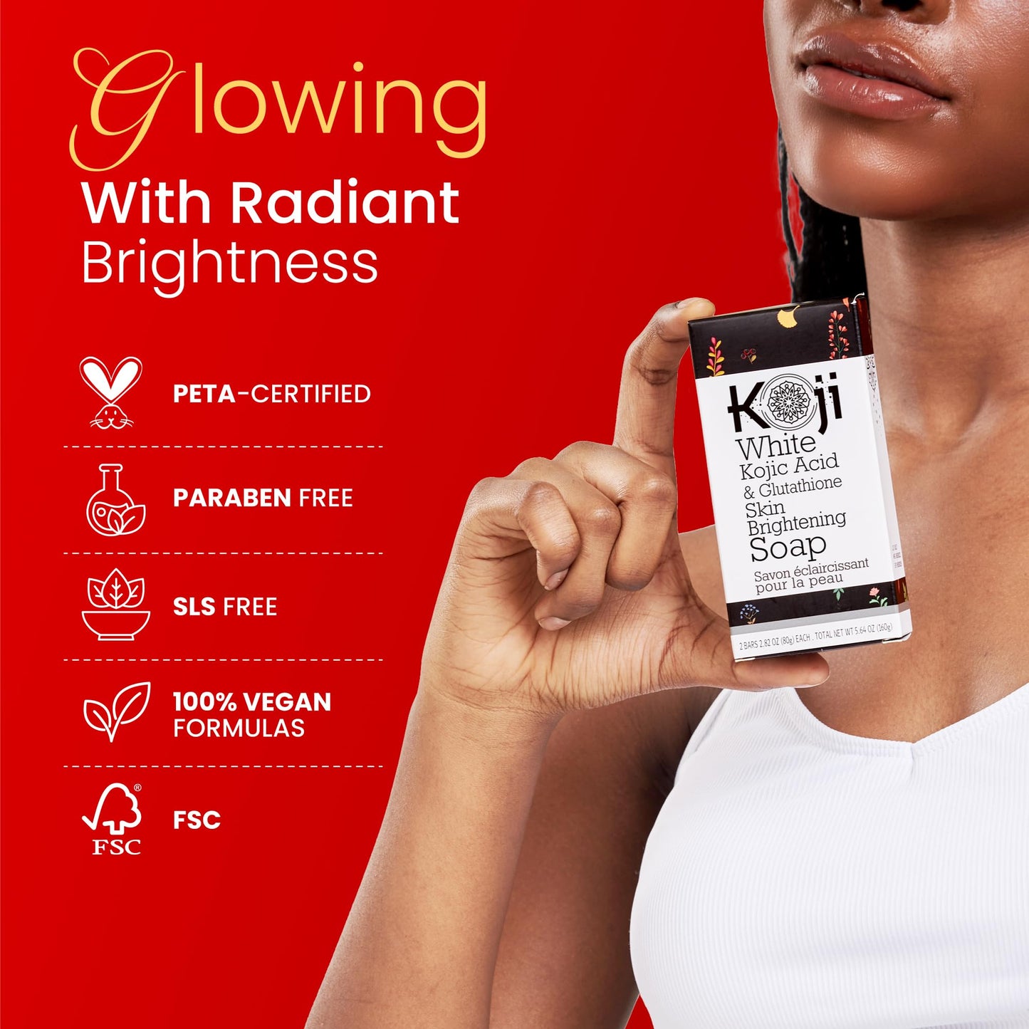 Kojic Acid & Glutathione Skin Lightening Soap (2.82 oz/2 Bars) - Brightening & Bleaching Skin Tone Formula " Reduce Acne Scars, Wrinkles Elimination, Removal Acne Scars, Dark Spots And Freckles