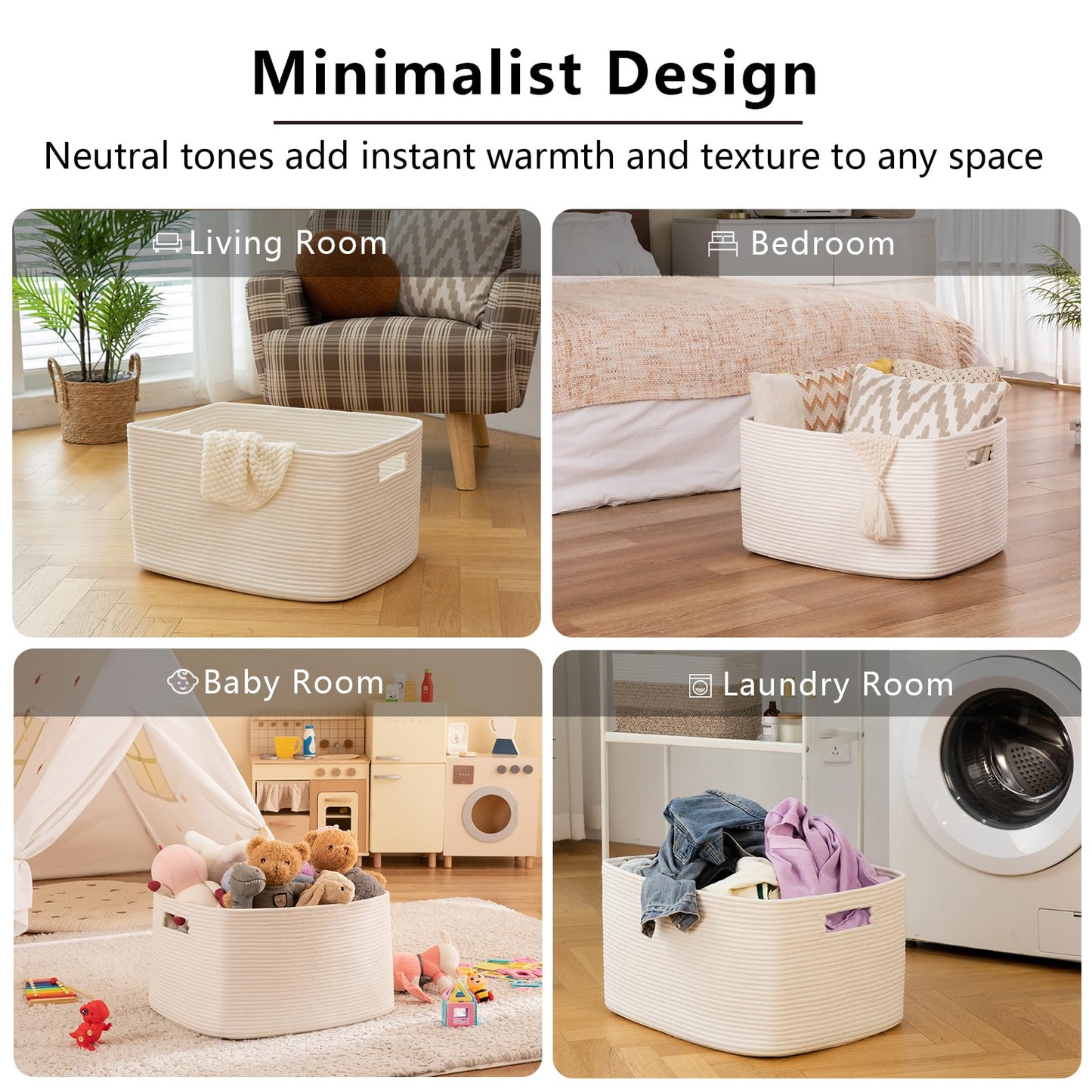 OIAHOMY - Cesta rectangular grande de 96 L, cesta tejida de algodón para almacenamiento, cesta de ropa sucia para sala de estar, guardería, recámara, organización de juguetes con asa, 24 x 16 x 15
