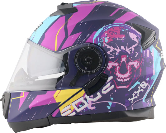 Casco Modular Abatible Edge Purpura con Visor Doble Anti Baho Certificado DOT para Motocicleta