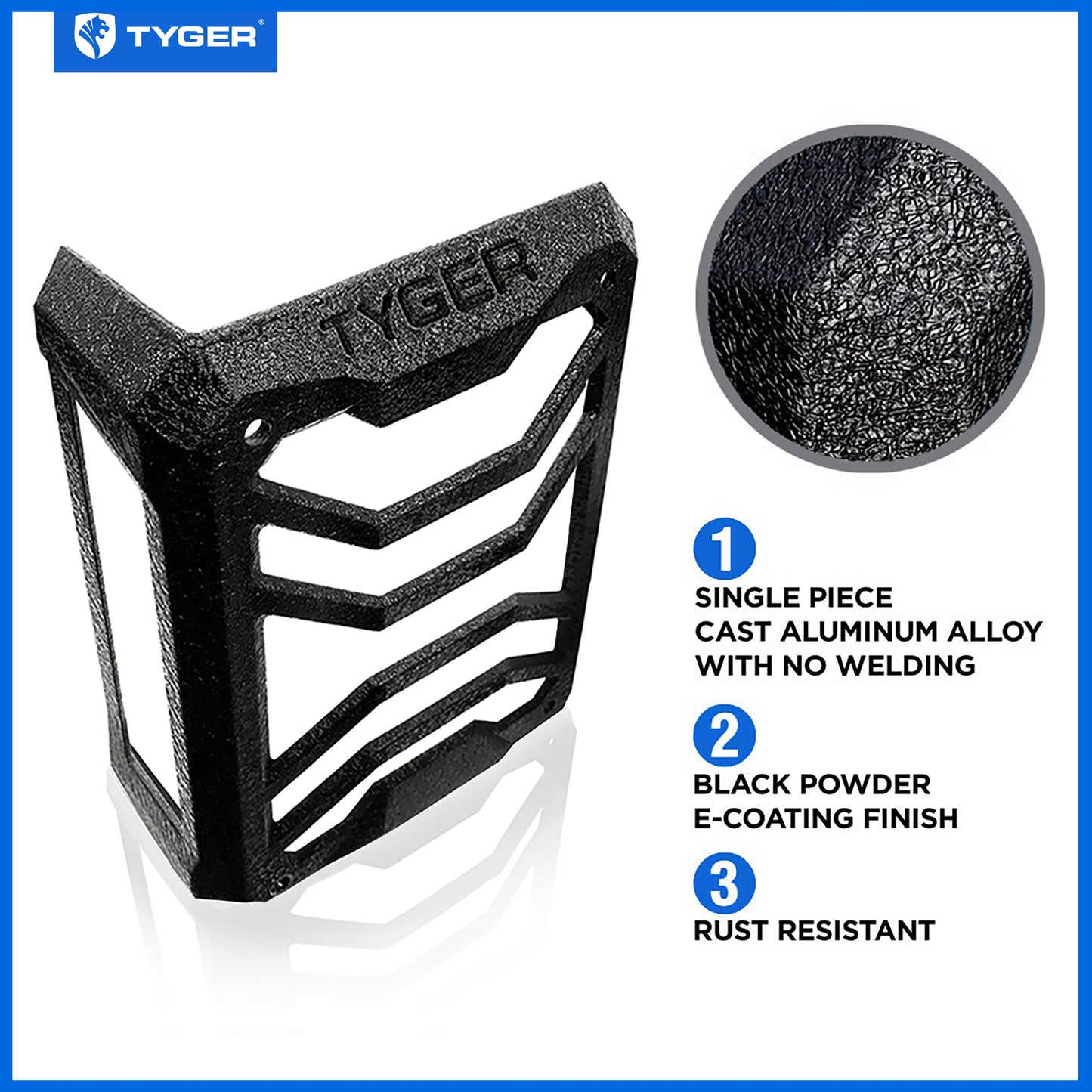Tyger Auto TG-TG7J83338 Cubiertas de protección de luz trasera compatibles con Jeep Wrangler JK 2007-2018 (no para JL) | Negro texturizado, aleación de aluminio fundido, revestimiento en polvo