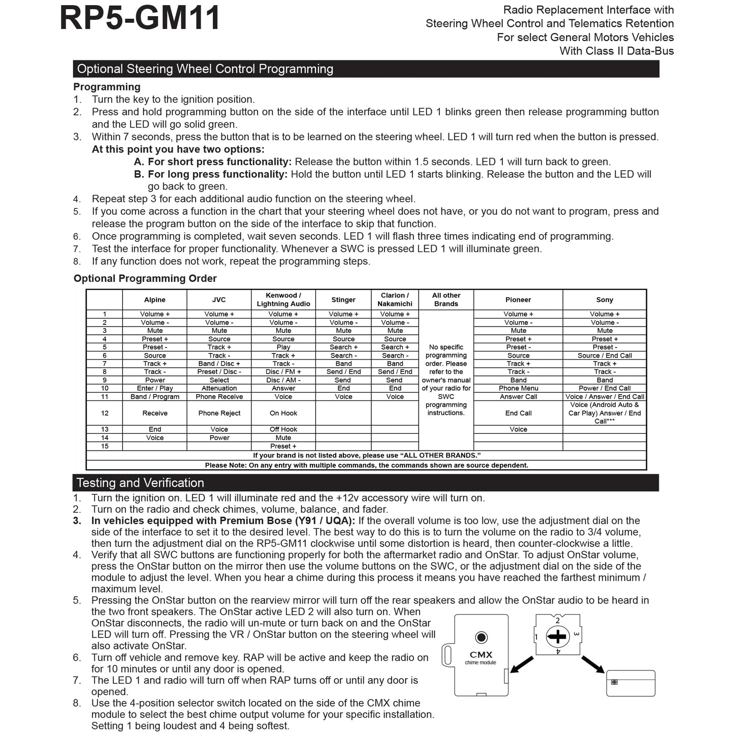 Pac RP5-GM11 - Interfaz de Repuesto para Radio con retención/retención de Control del Volante/Salidas de navegación integradas para vehículos seleccionados GM Clase II