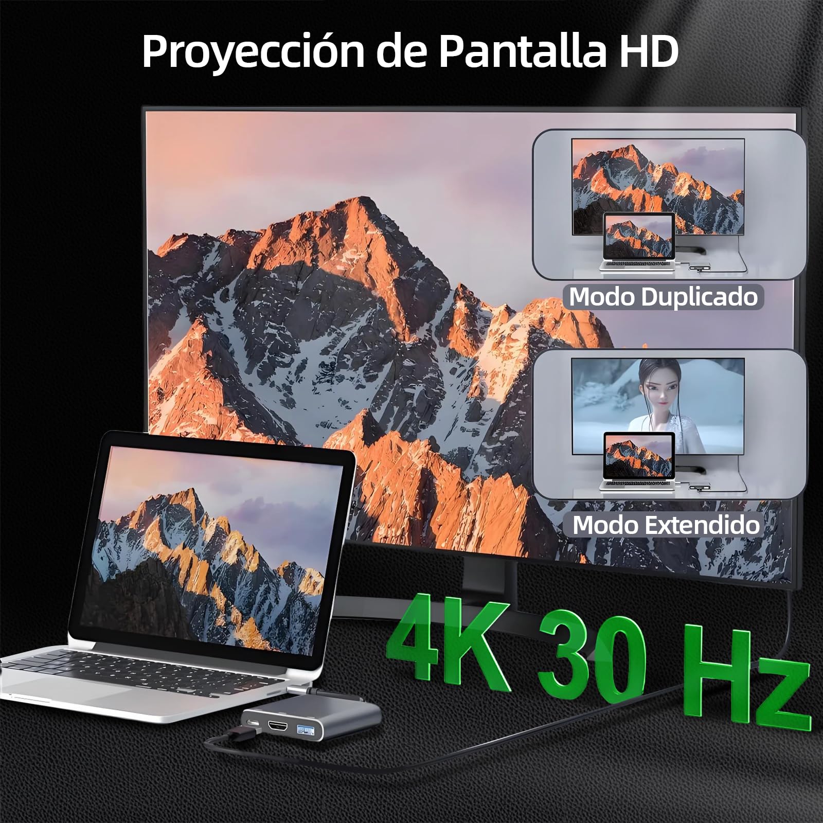 JUGLUTE USB C a HDMI Hub Multipuerto con Lector SD/microSD | 4K HDMI, USB 3.0, Carga Rápida PD 100W | para MacBook, iPad, iPhone 15, Samsung, Nintendo Switch y Más