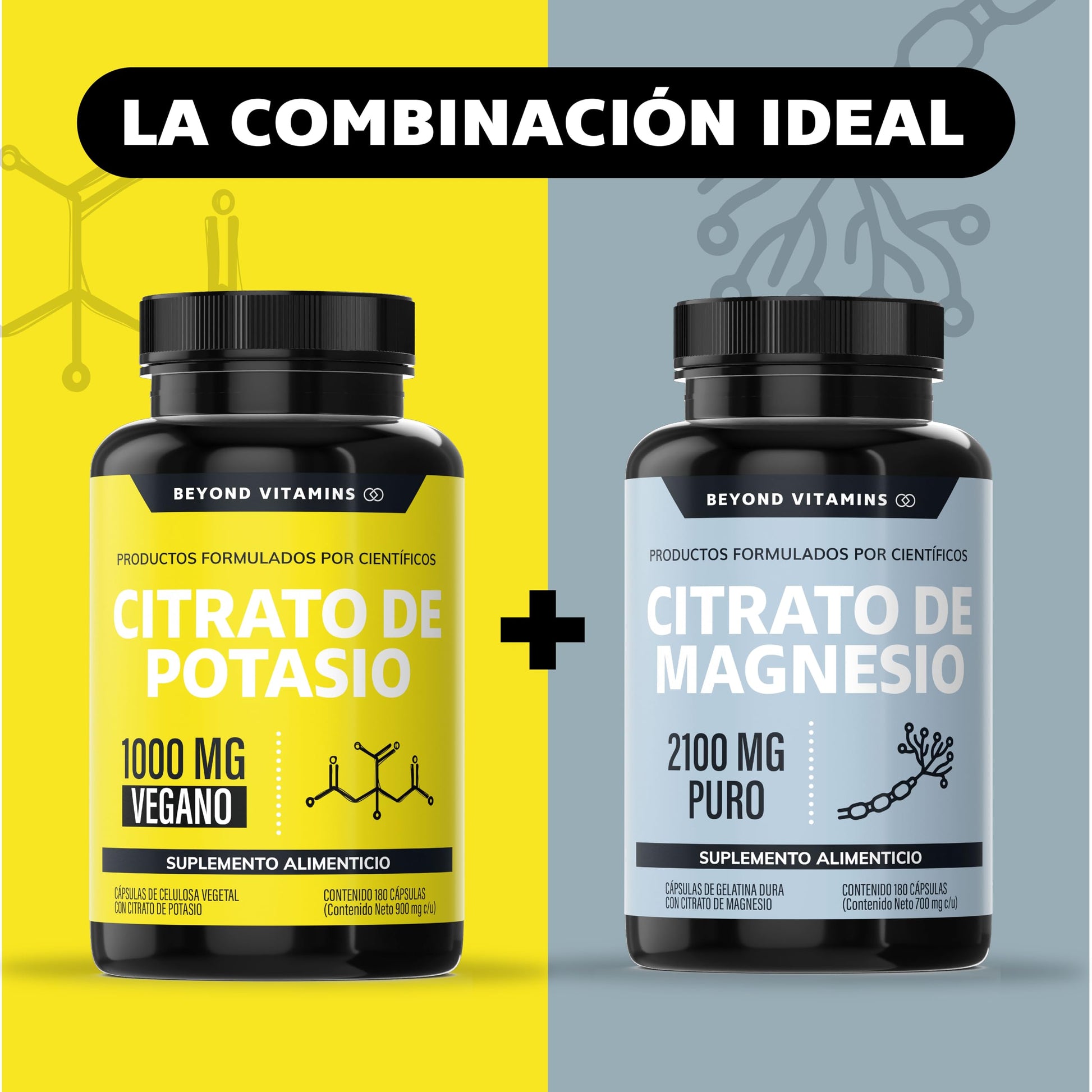 Citrato de Potasio 1000mg | Adicionados con Platano en Polvo, Curcuma y Semilla de uva | Cápsulas sin rellenos | Potassium Citrate-60 cápsulas