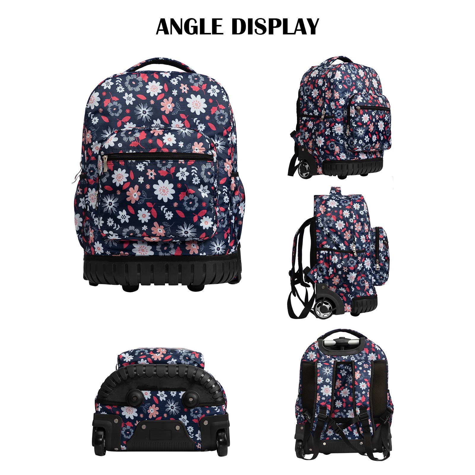Mochila Rodante SKYMOVE Margaritas con Múltiples Compartimentos para Libros y Portátil