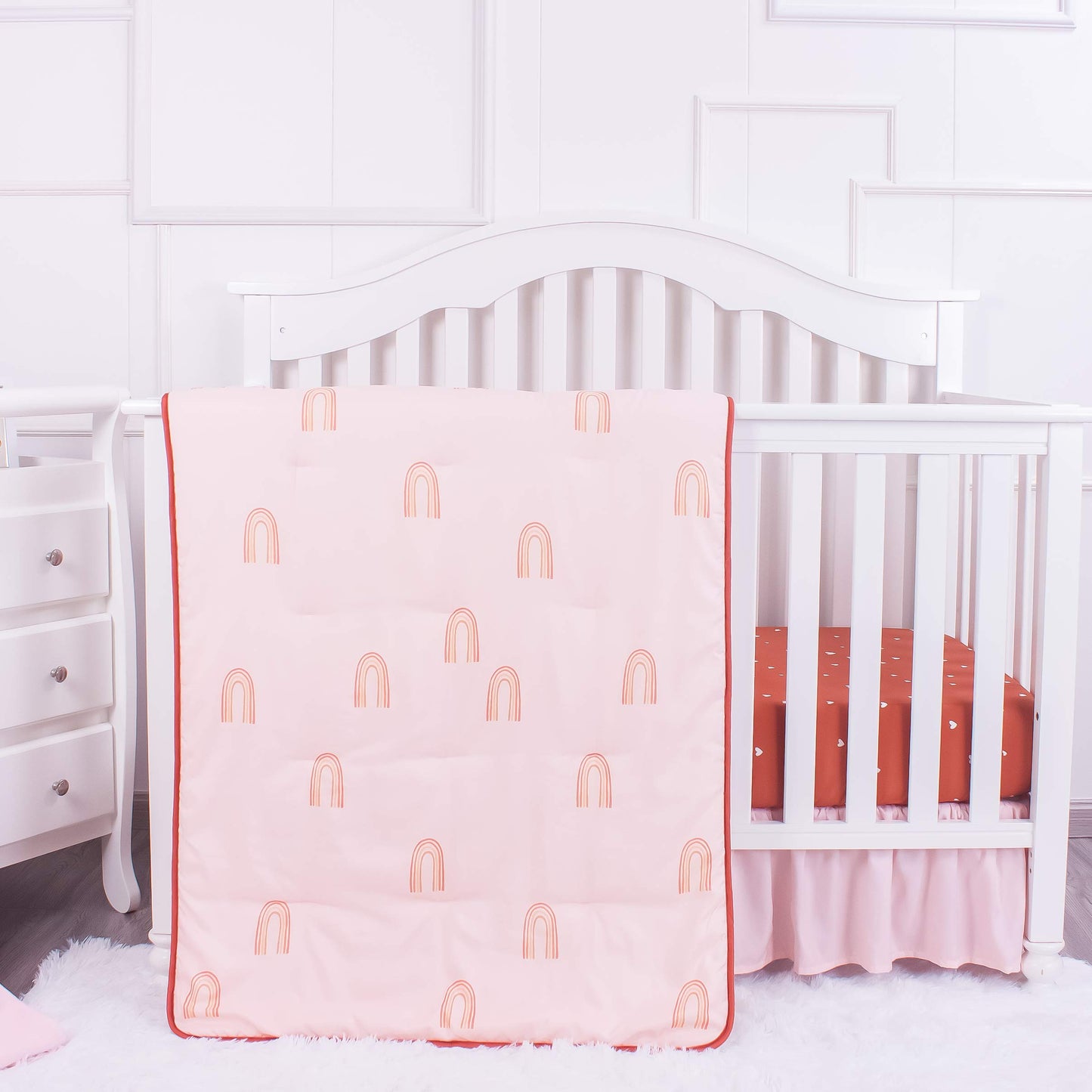La Premura - Juego de ropa de cama para cuna de bebé, diseño bohemio y arcoíris, 3 piezas, tamaño estándar, color café y natural