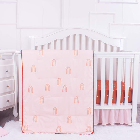 La Premura - Juego de ropa de cama para cuna de bebé, diseño bohemio y arcoíris, 3 piezas, tamaño estándar, color café y natural