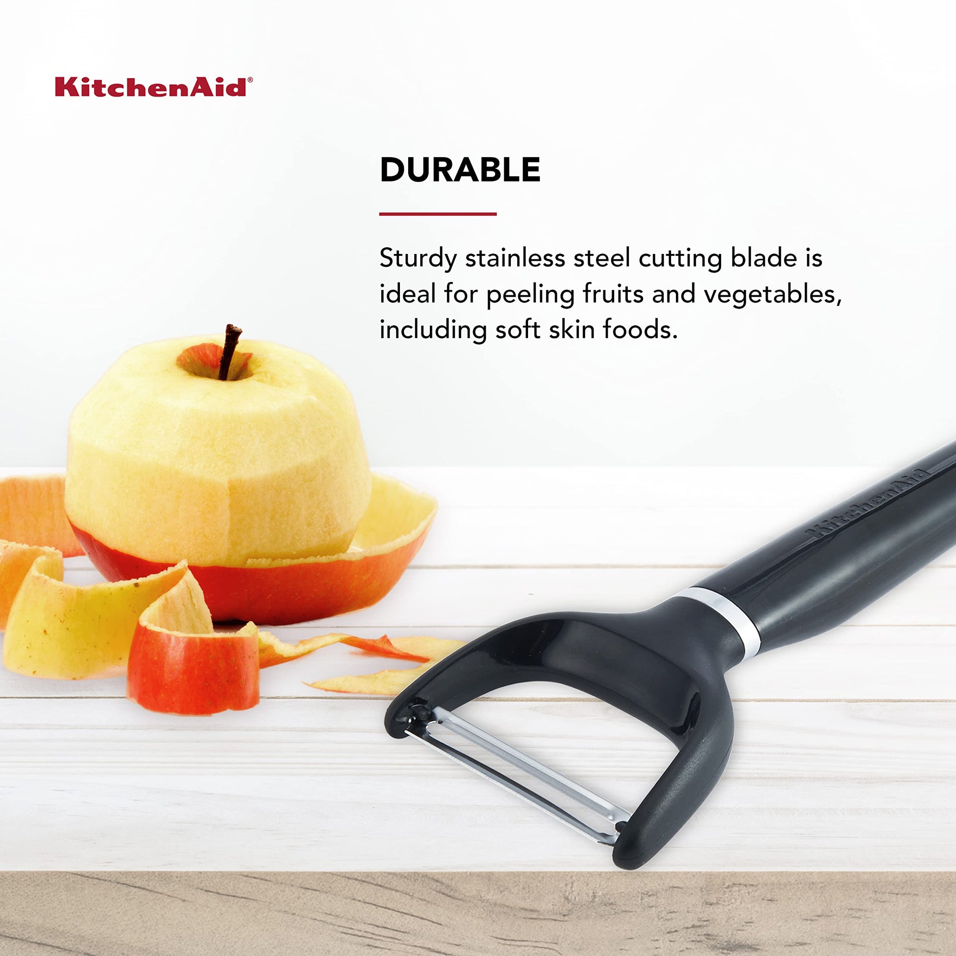 KitchenAid Pelador en Y con mango ergonómico y hoja de un solo filo, apto para lavaplatos con cubierta protectora
