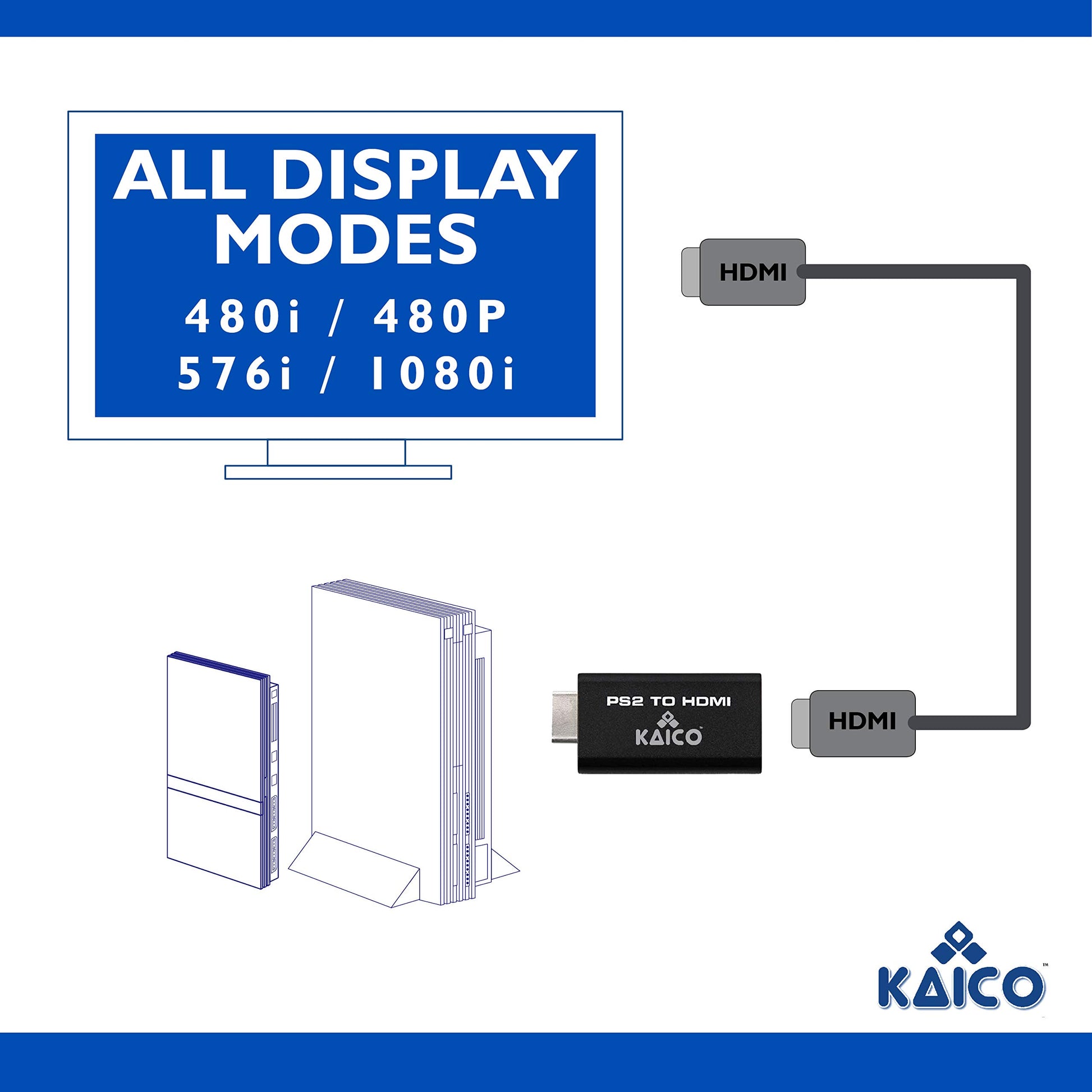 Kaico HDMI Converter for Use with All PS2 Models - Component to HDMI Converter Adaptor - Play Playstation 2 on Your HDMI TV - Retro Gaming HDMI Converter Adapter Compatible with PS2