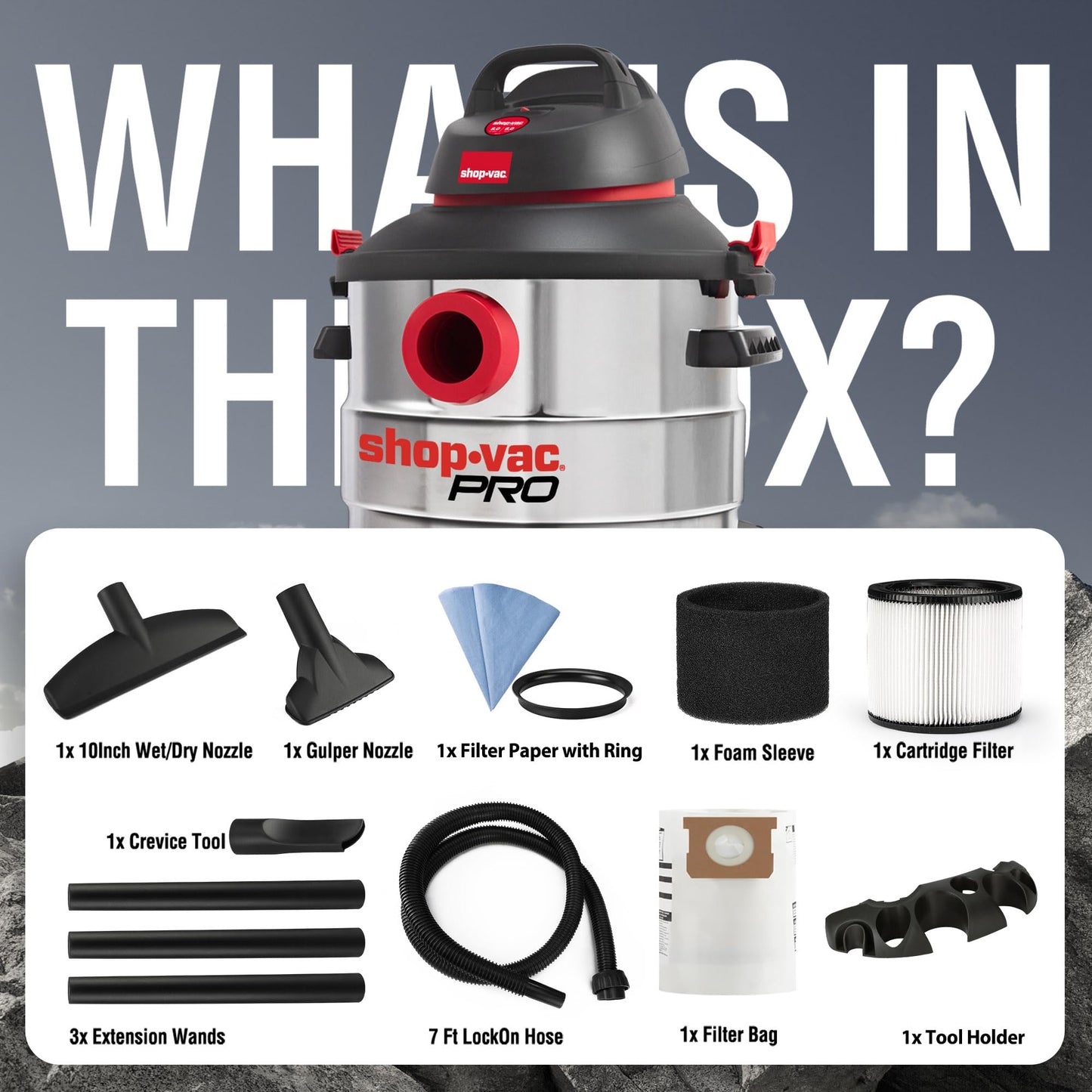 Aspiradora Húmeda y Seca Shop-Vac Tanque Acero Inoxidable 8 Galones Portátil con Accesorios Multifuncionales