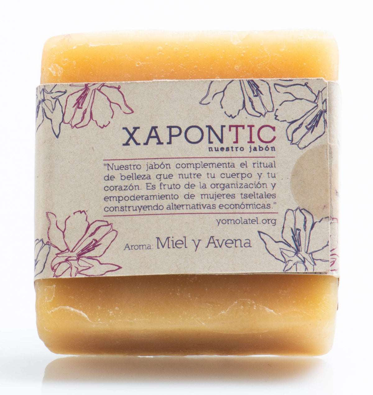 Kit Xapontic de 2 jabones artesanales (Miel-Avena y Lavanda) con bolsa bordada a mano