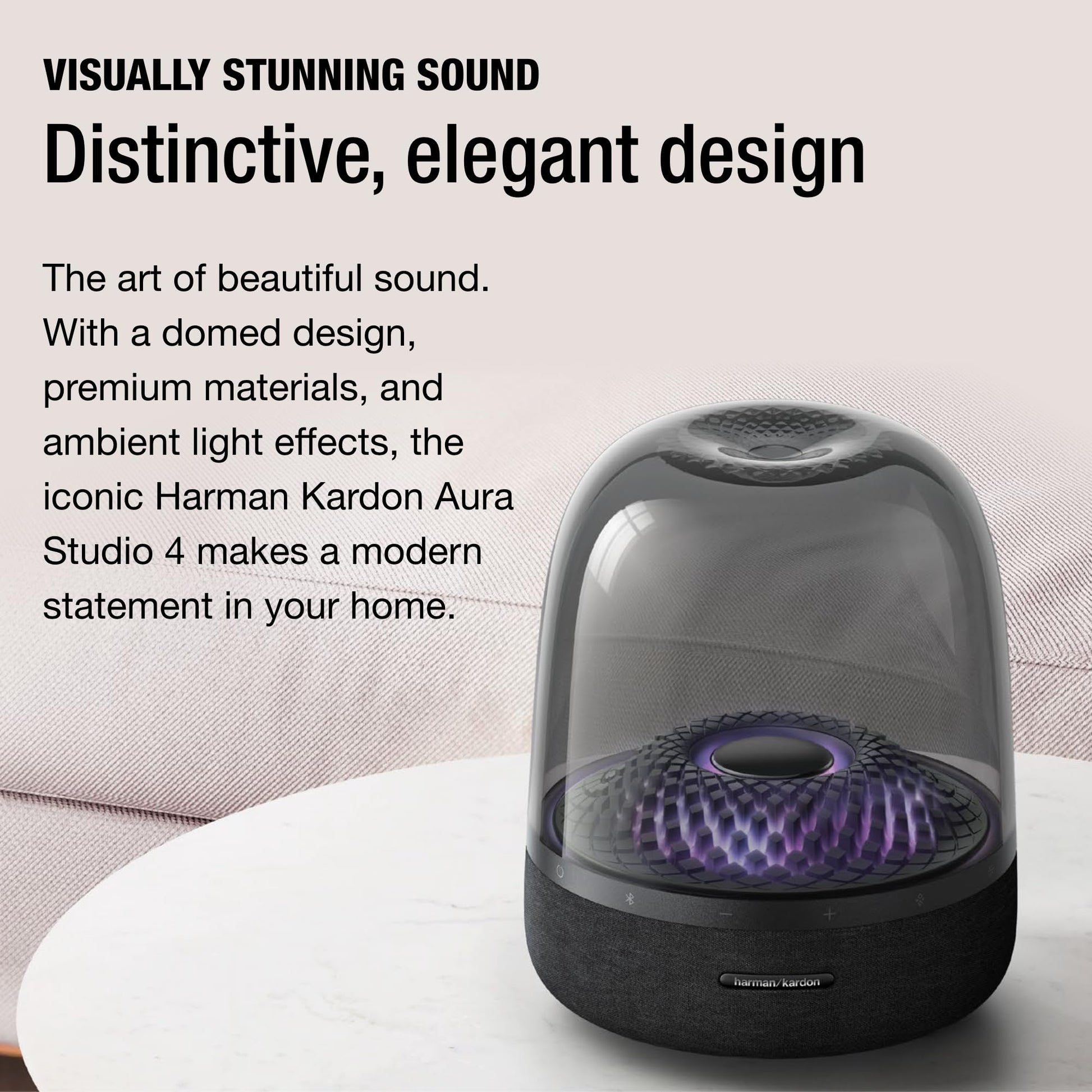 Harman Kardon Aura Studio 4, Bocina Inalámbrica Bluetooth, 100W de Potencia, Efecto de Luz Ondulado, Materiales Reciclados - Negro