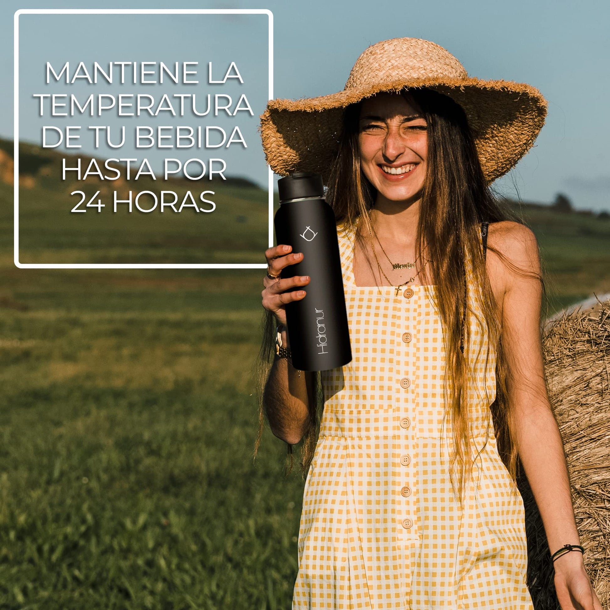 Hidranur Termo de Acero Inoxidable Doble Aislamiento Térmico, Termo Para Café 32 oz (946.35 ml), 3 Tapas Herméticas, 2 Popotes, 24 Hrs de Agua Caliente y Fría (Negro, 32 Oz (946.35 ml))