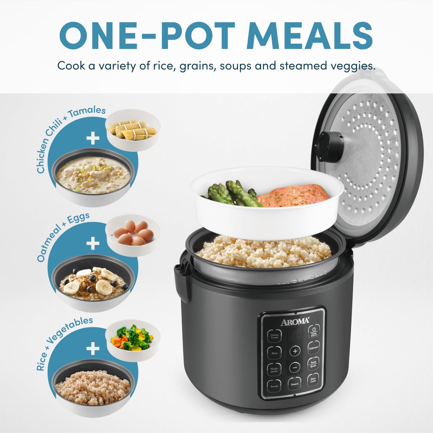 AROMA® Multicocina digital de arroz y grano de 12 tazas (cocida) (ARC-966BD), negro