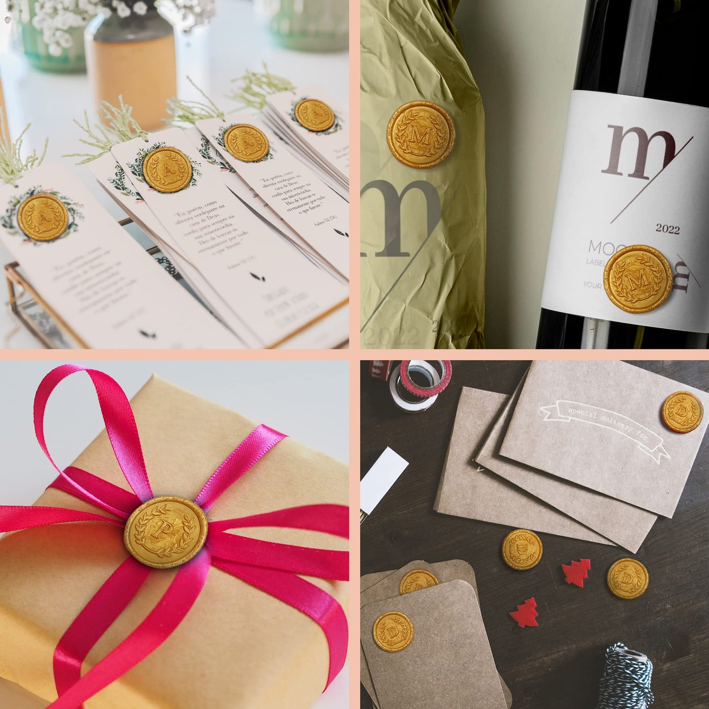 50 calcomanías adhesivas de cera con letra M, hechas a mano, sin necesidad de sello, etiquetas adhesivas de cera para invitaciones de boda, sobres, regalo de Navidad