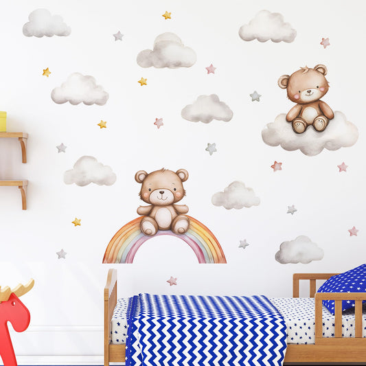 Calcomanías de Pared de Oso de Peluche Estrella de Arco Iris para Habitación de Niños