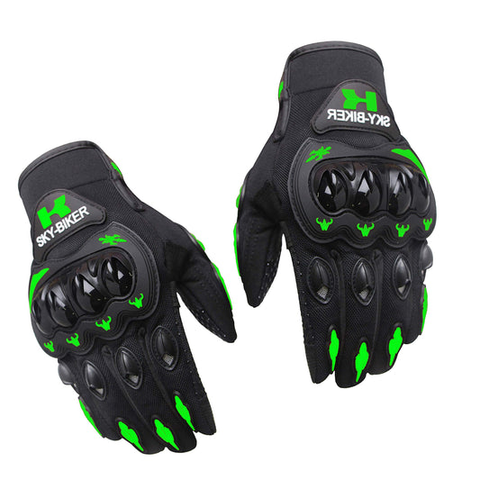 hanylish Guantes para Motociclista, Antideslizante, Cómodos y Ligeros para Hombre y Mujer, Protección Completa con Sensores Táctiles, Accesorios para Moto, Bicicleta y Senderismo (Negro - Verde, M)