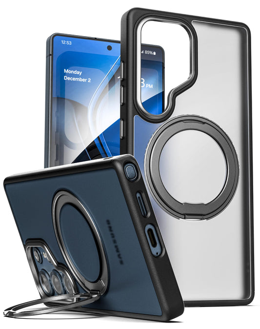 Funda Kickstand ENCASED Negra con Anillo Giratorio Magnético 360° para Samsung Galaxy S25 Ultra Compatible con MagSafe