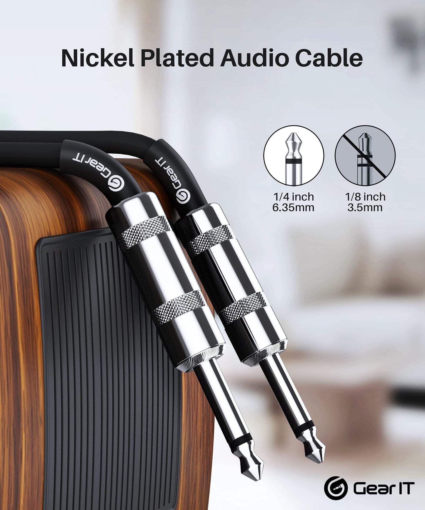 GEARit - Cable de altavoz profesional (10 pies) de cobre puro 12AWG de 1/4 a 1/4 pulgadas TS recto macho a macho para amplificador, gabinete de altavoces, PA y audio DJ