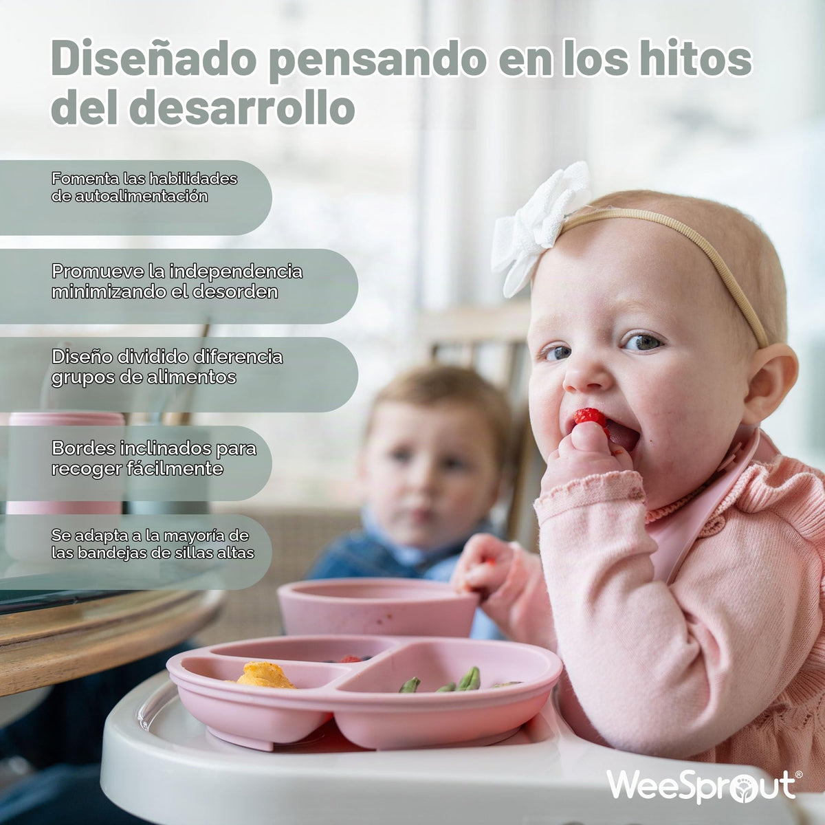 Placas de succión WeeSprout con tapas para bebés y niños pequeños - 100% silicona, vajilla que se mantiene en su lugar, diseño dividido para comedores exigentes, aptas para microondas y lavavajillas