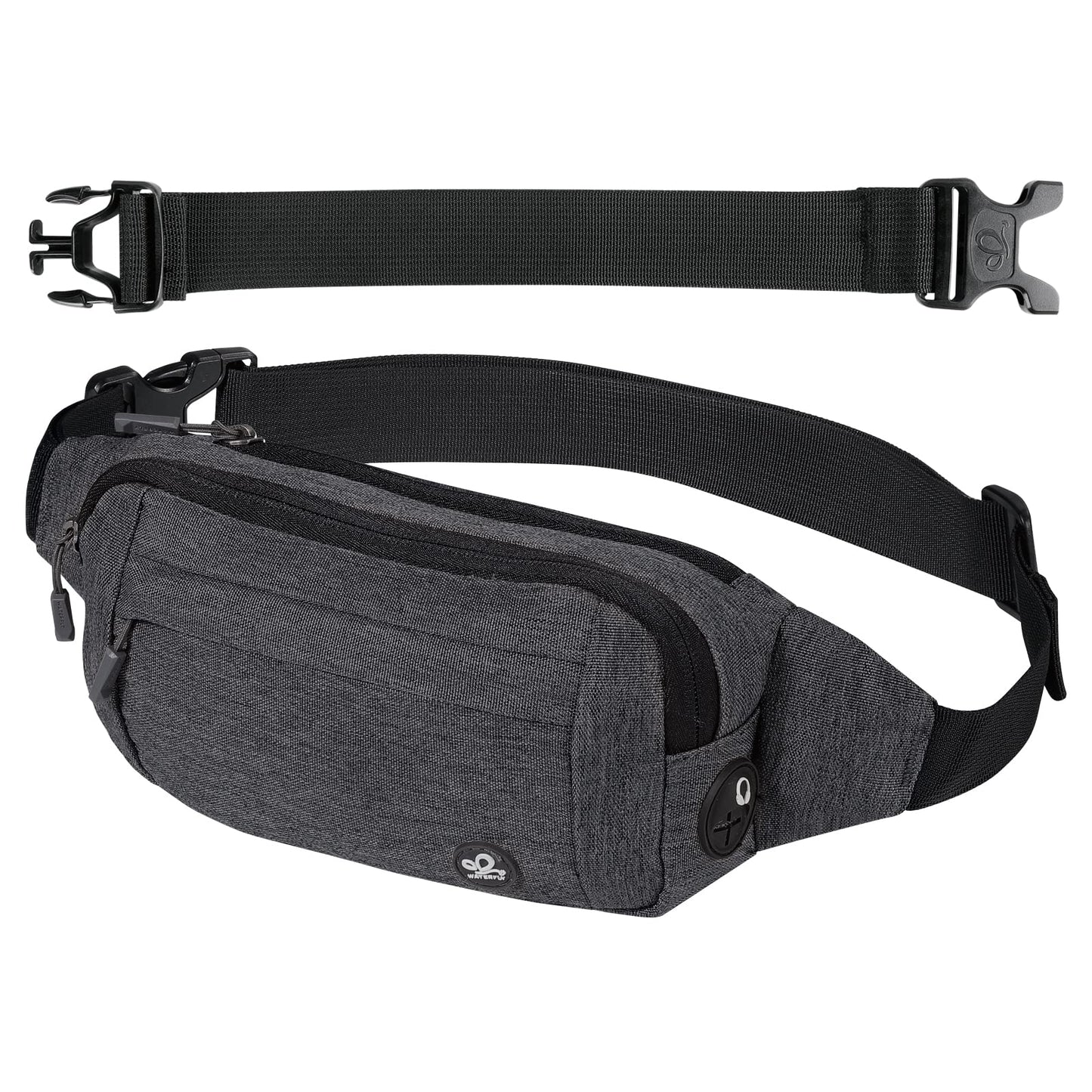 Riñonera WATERFLY Deportiva Negra Cinturón Extra Extendido para Marcha y Senderismo Mujer Hombre