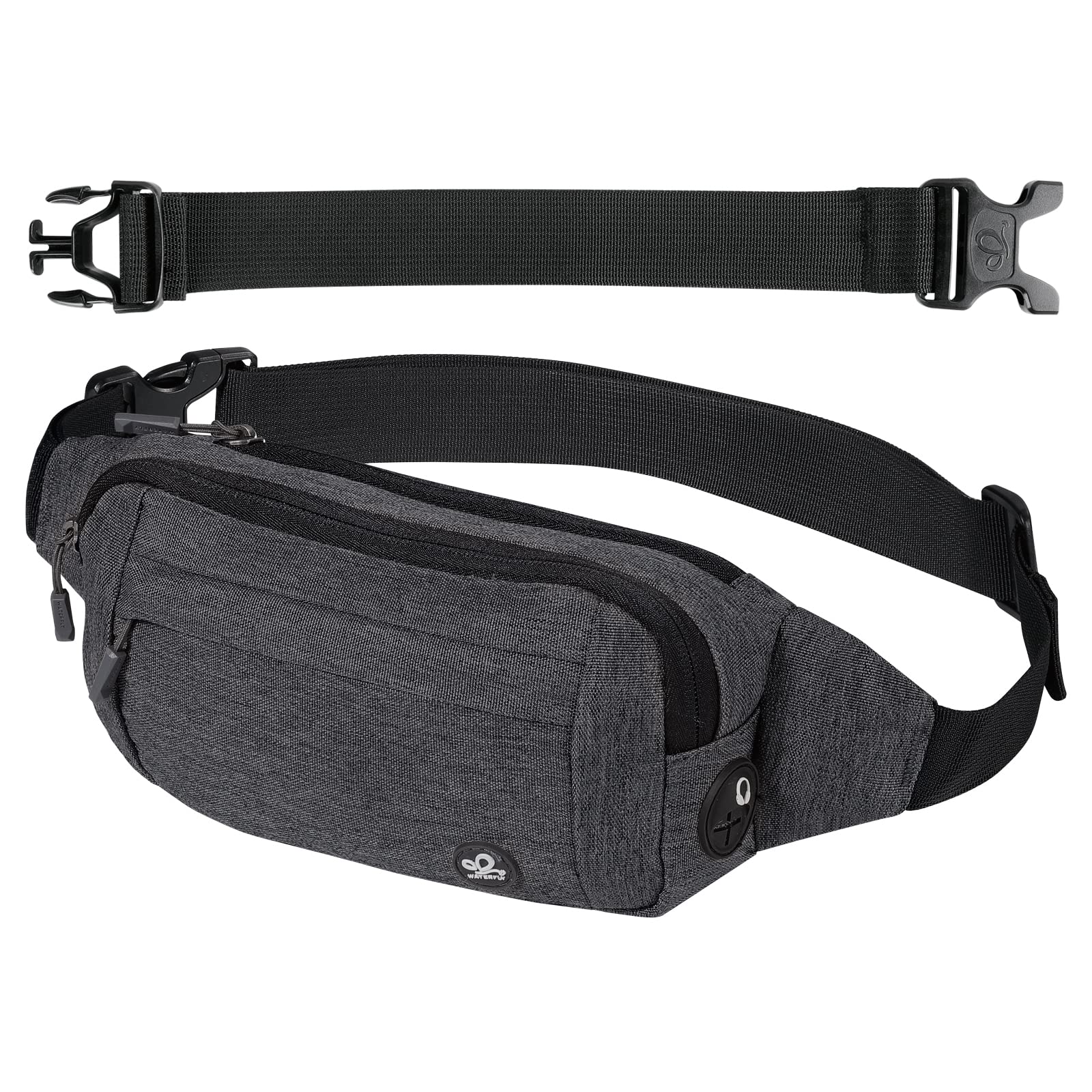 Riñonera WATERFLY Deportiva Negra Cinturón Extra Extendido para Marcha y Senderismo Mujer Hombre