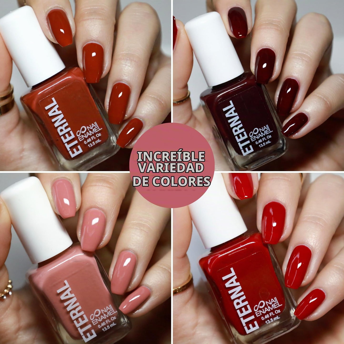 Colección – Juego de 4 piezas: Larga duración, secado rápido, esmalte de uñas de brillo espejo – endurecedor, acabado brillante y brillante – 0,46 onzas fluidas cada uno (Rock and Rose)