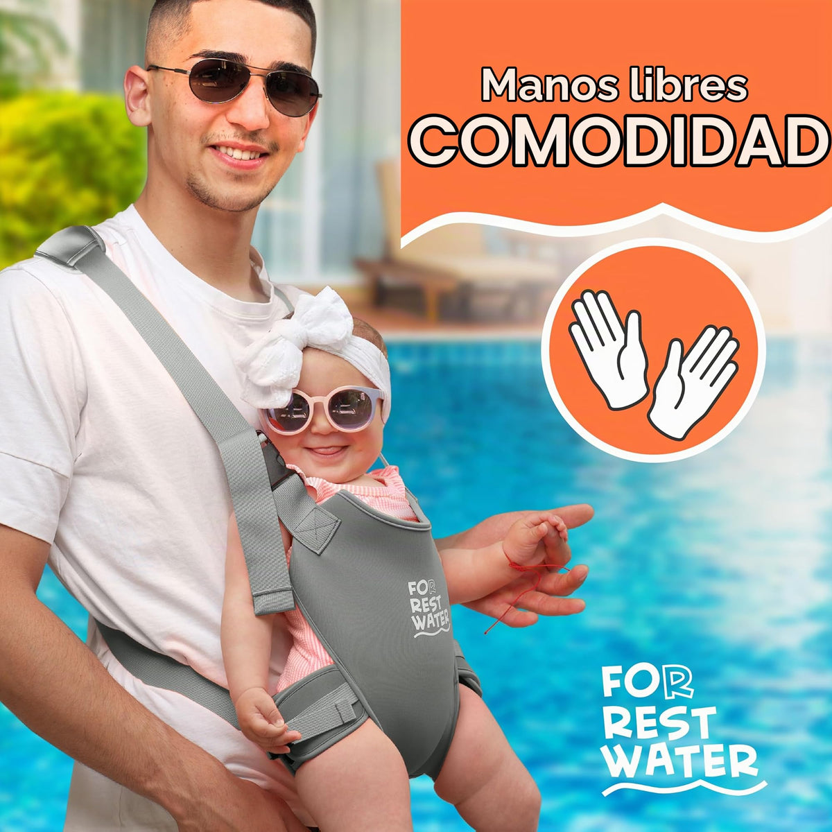 Portabebés de neopreno ergonómico de alta calidad para agua cálida y segura y diversión en la tierra (4-24 meses) – Arnés ajustable para bebés y niños pequeños – Portabebés de verano e invierno (gris)
