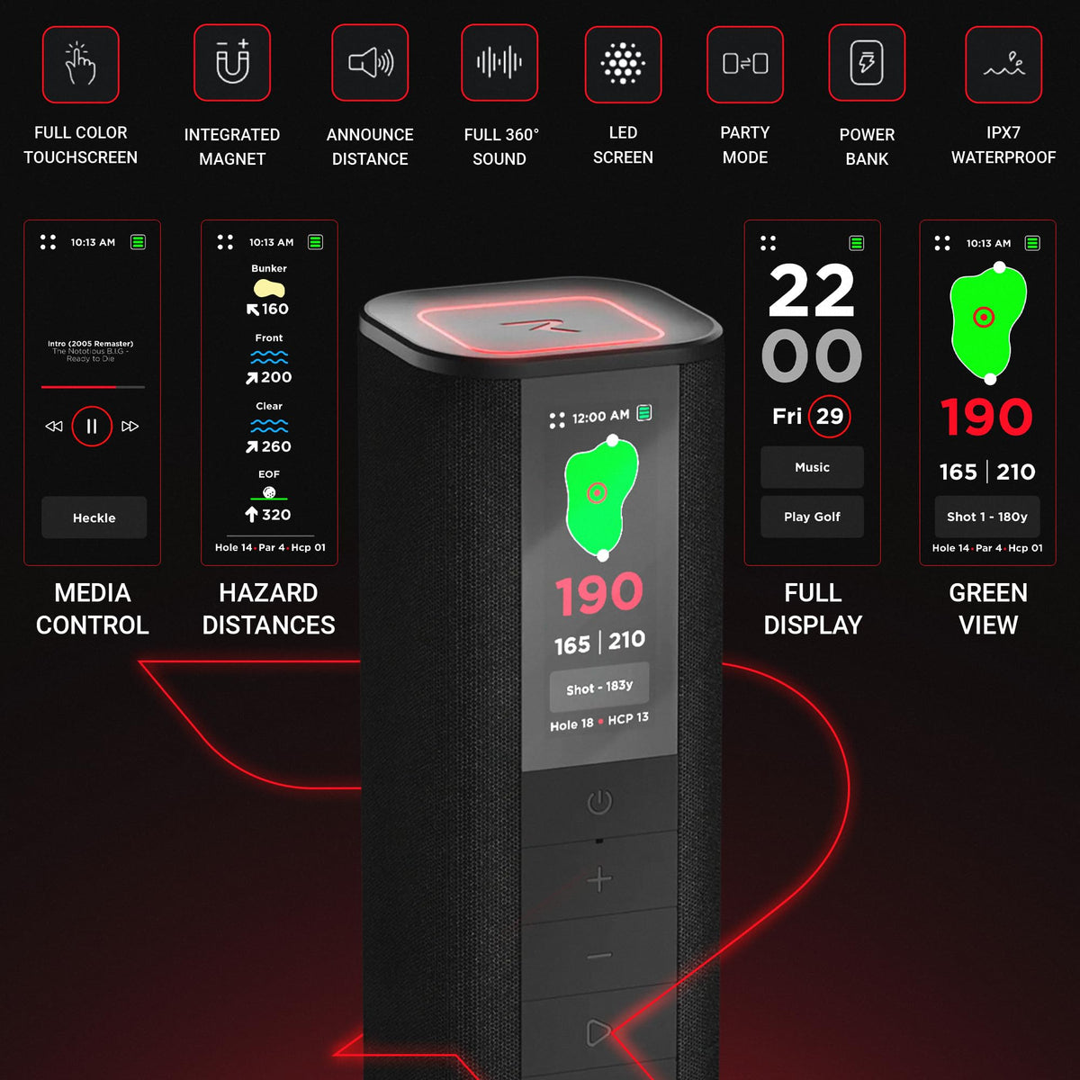 Altavoz GPS Sound Pro Golf Negro con Puntuación de Voz y Carrito de Golf Magnético