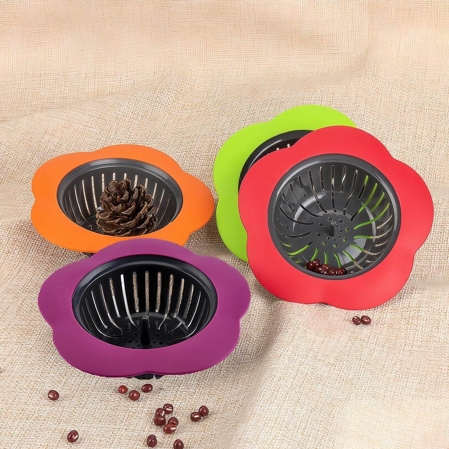 JIANYI - Colador de fregadero de cocina, 4 coladores de fregadero de silicona, borde ancho grande de 4.5 pulgadas de diámetro para fregadero de cocina, multicolor