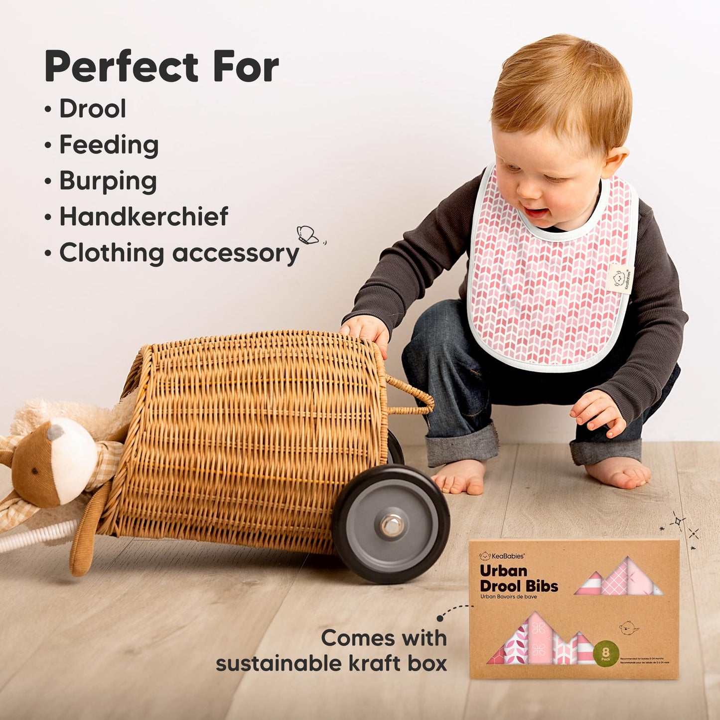 KeaBabies - Paquete de 8 baberos orgánicos para bebé para babeo y dentición, baberos de algodón suave para bebé, niño, extra absorbentes, fáciles de limpiar y poner para niños pequeños, recién nacidos