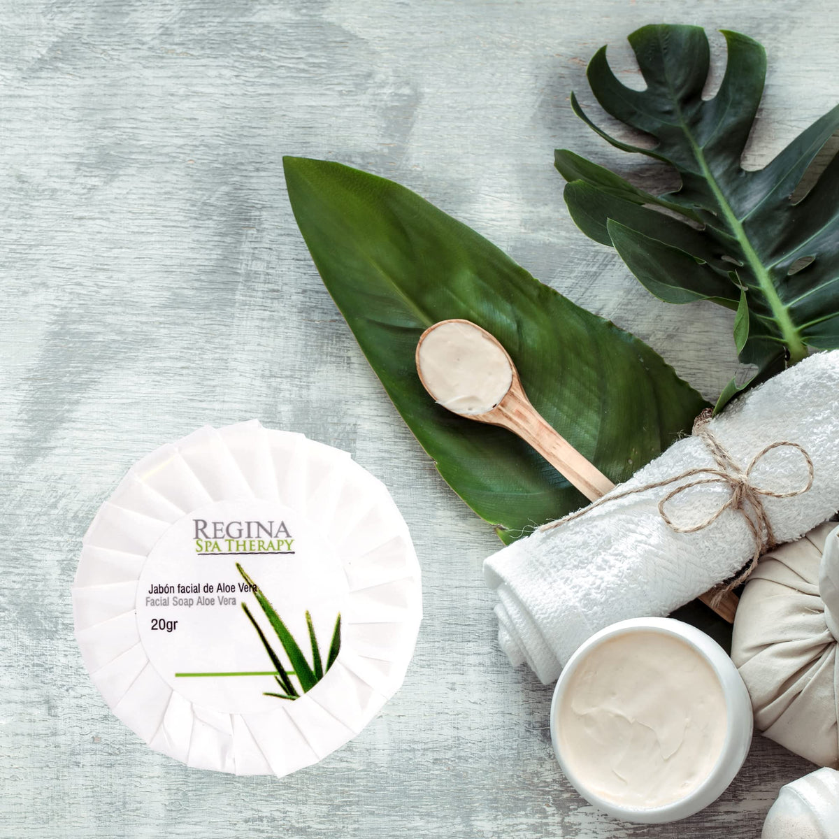 Regina Spa Therapy - Jabón Facial hecho a base de Aloe Vera. Caja con 500 piezas de 20 gr. cada una.