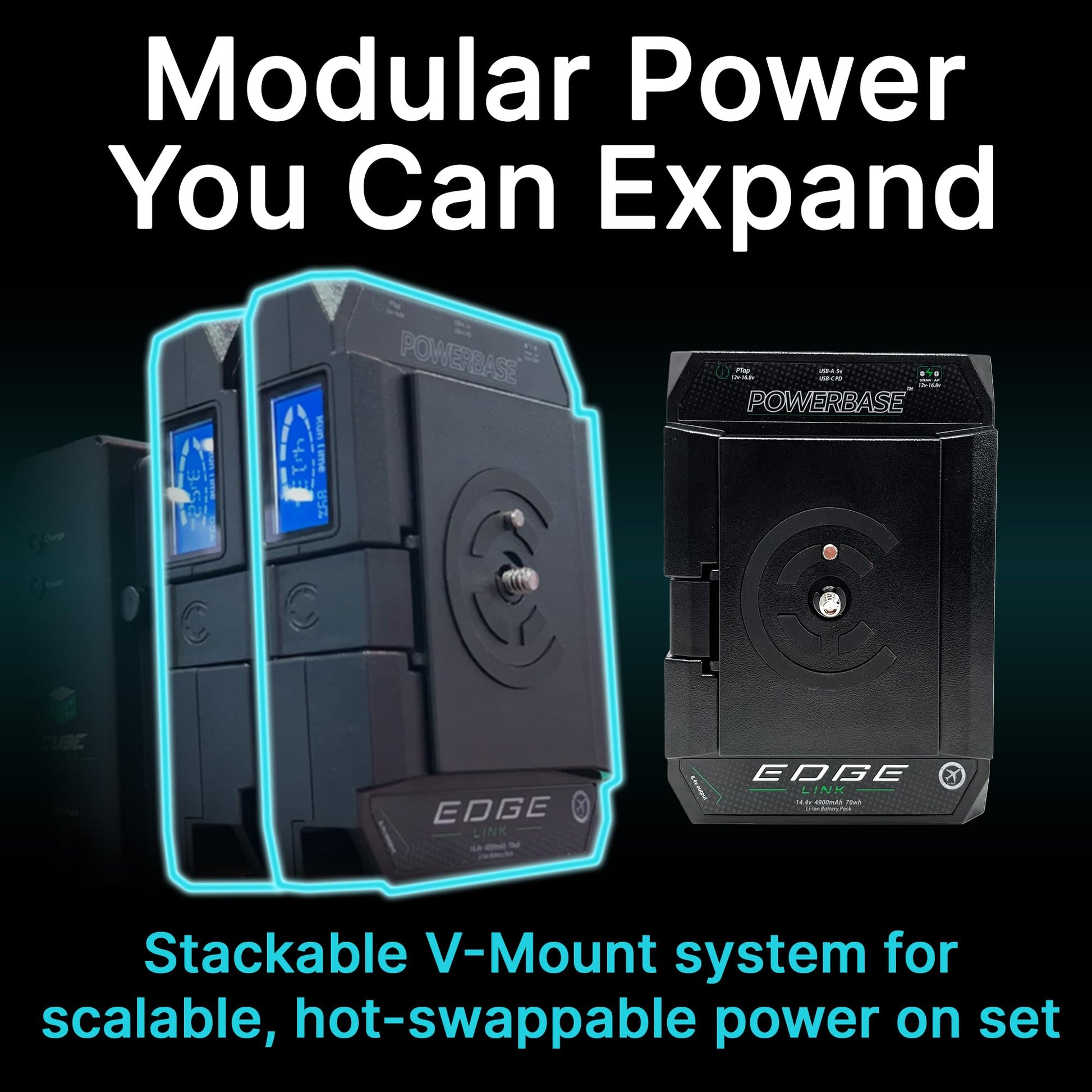 Core PowerBase Edge Link, 4700mAh 70Wh 14.8V con 2X D-Tap, USB-C PD, USB-A, LCD, para cámara, videocámara, Monitor, cineasta