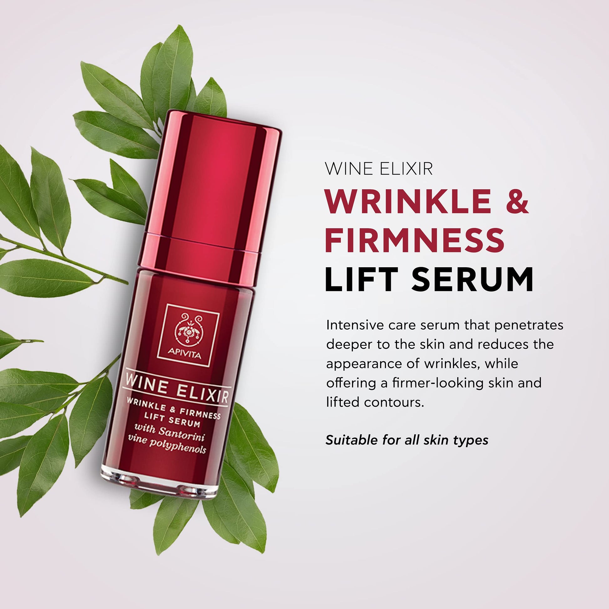 APIVITA Wine Elixir Wrinkle & Firmness Lift Serum 1.01 fl.oz. | Loción antienvejecimiento para reducir las arrugas y la piel firme