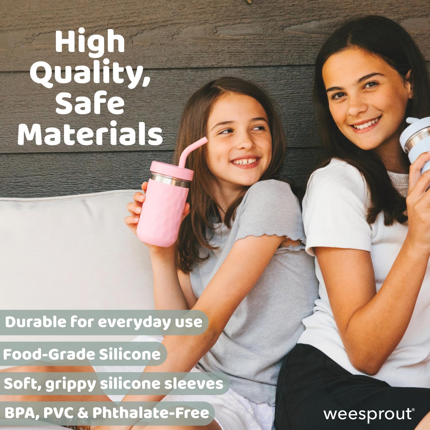WeeSprout 2 en 1 - Vasos para niños, acero inoxidable, taza con pajita, 2 unidades, 354.88 ml