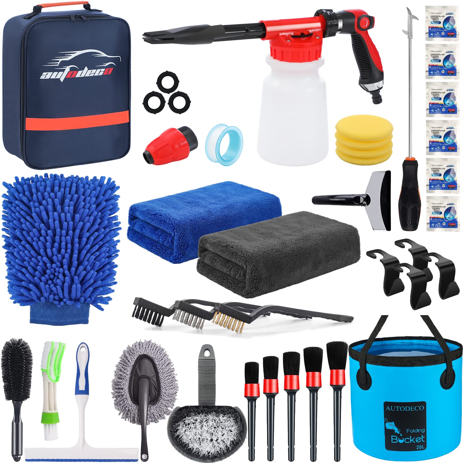 AUTODECO - Kit de limpieza para lavado de coches, 35 unidades, con pistola de espuma