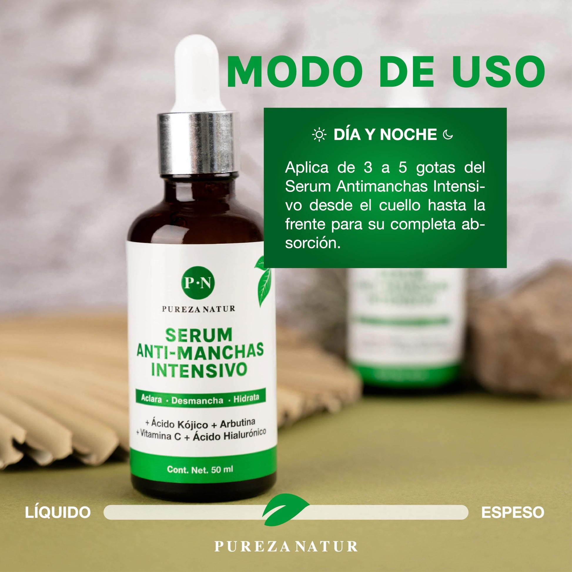 PUREZA NATUR Suero Facial aclarante intensivo para paño en cara y cuerpo + Acido Hialuronico facial + Vitamina C | Serum que Humecta y aclara la piel desvanece arrugas, manchas y repara cutis face repair skincare