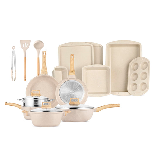 Bakken-Swiss 20-Piece Kitchen Cookware Set – Granite Non-Stick – Eco-Friendly – for All Stoves & Oven-Safe