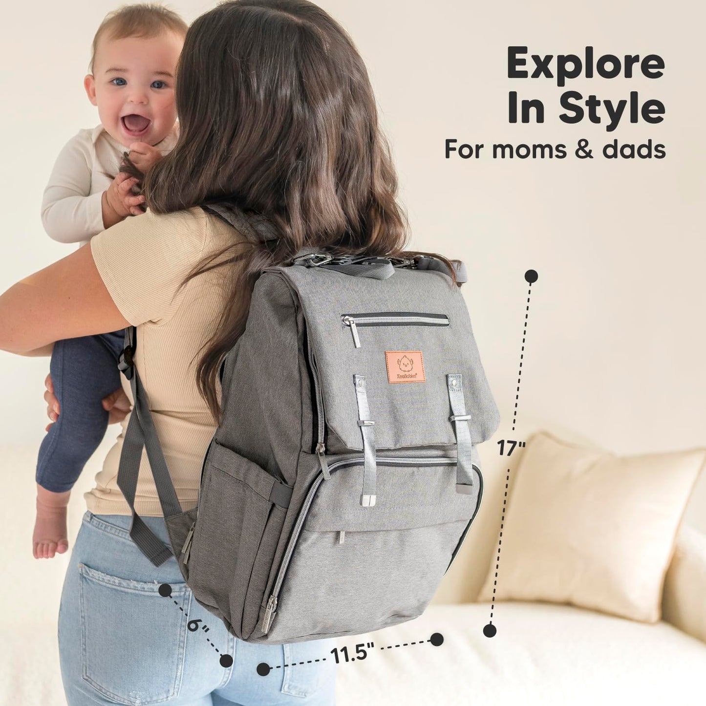 Mochila para paquete de pañale - Bolsos de viaje para bebés, impermeables y multifuncionales - Bolsos grandes para pañales - Durables y elegantes - Incluye colchoneta cambiadora (Classic Gray)