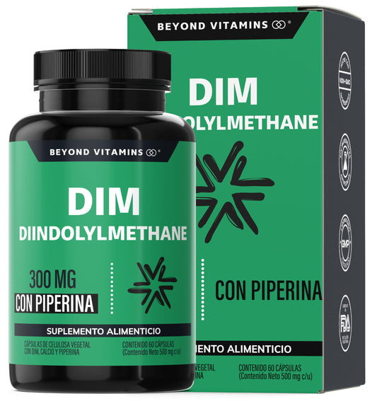 Beyond Vitamins | DIM Suplemento 300 mg | Diindolilmetano avanzado + Piperina al 95% | Cápsulas vegetales VCaps | 2 meses