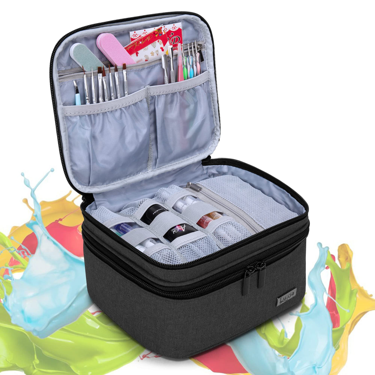 Luxja Nail Polish Carrying Case - Holds 20 Bottles (15ml - 0.5 fl.oz) or 30 Bottles (7ml - 0.27 fl.oz), Portable Organizer Bag for Nail Polish and Manicure Set, Black