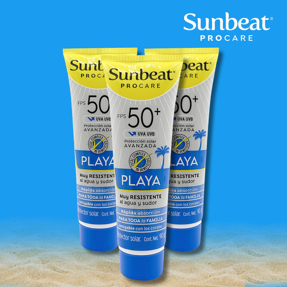 SUNBEAT | Sunbeat Procare Playa Bloqueador Solar Fps 50 | Resistente Al Agua | Textura Ligera Humectante | Amigable Con Los Corales | Protección Uv Para Toda La Familia