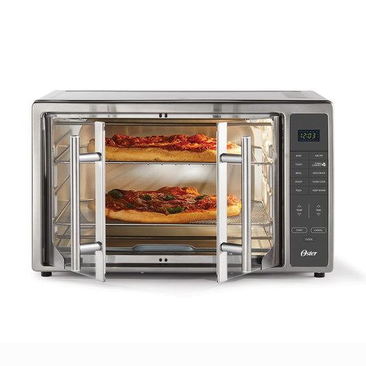 Oster Air Freidora Horno 10 en 1 tostador de encimera lo suficientemente grande para 2 pizzas puertas francesas de acero inoxidable, tamaño XL