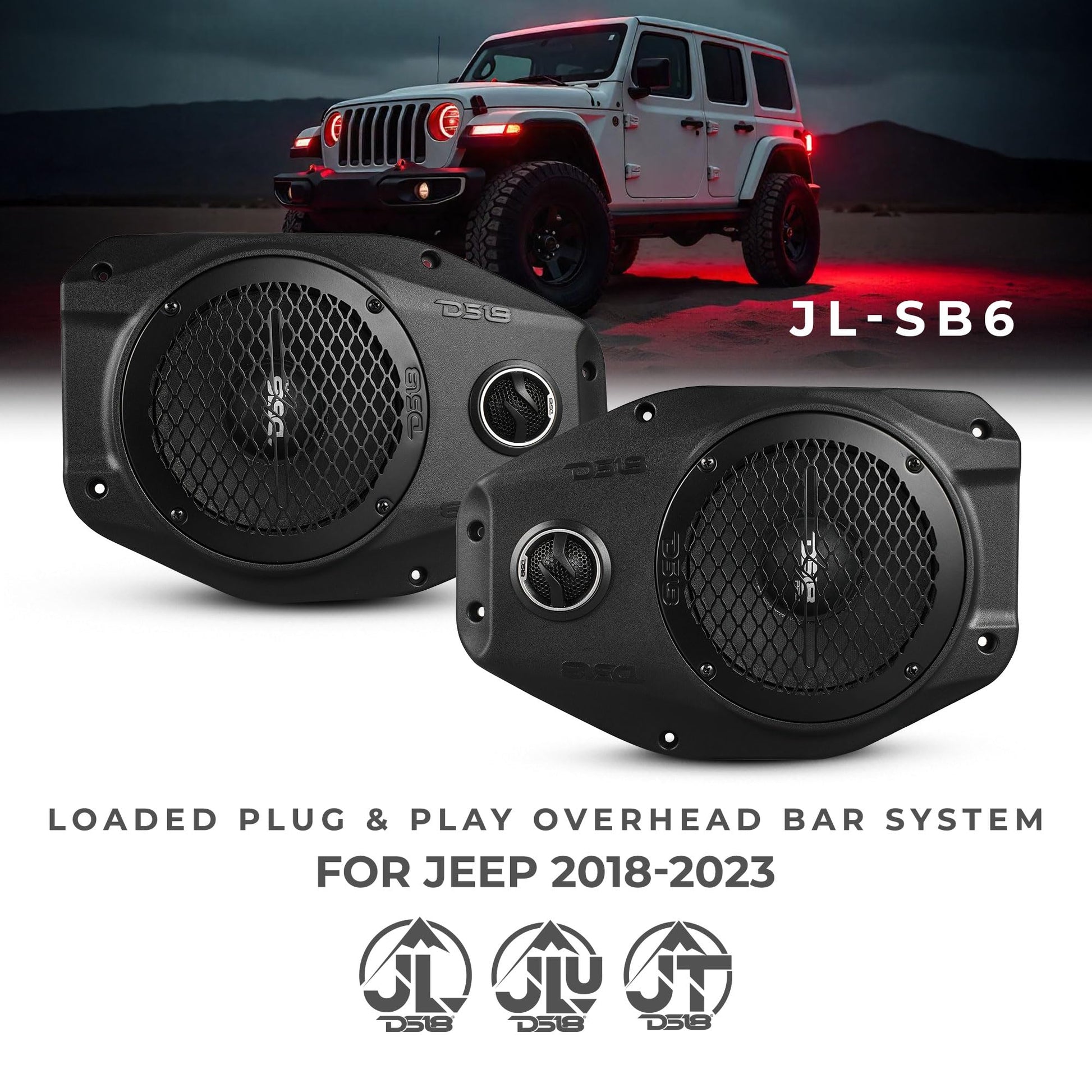 DS18 JL-SB6 - Carcasa de barra de sonido con neodimio de 6.5 pulgadas de rango medio y altavoz de agudos compatible con Jeep Wrangler JL/JLU | Modelos Gladiator JT 2018-2023 altavoces izquierdo y