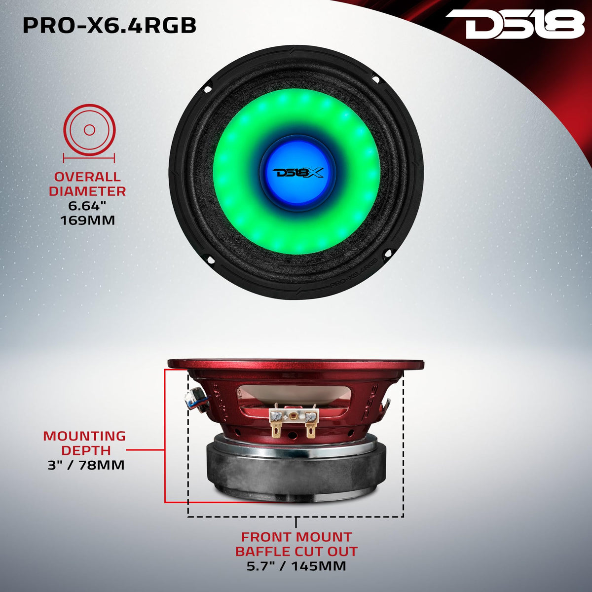Altavoz de Rango Medio DS18 LED RGB Doble 250 W 6.5 Pulgadas 4 Ohmios