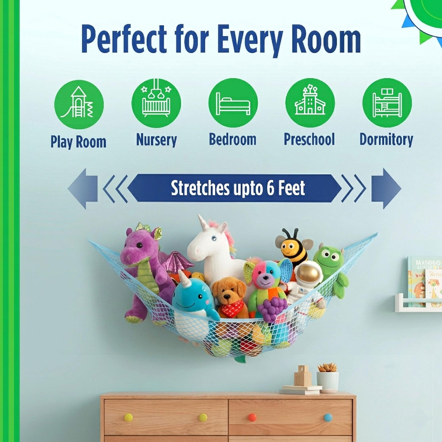 Baby Buddy Up & Away Kids Stuffed Animal Toy Hammock Storage Organizer, Organize Kids Toys & Gear, 1 Pack, Blue
