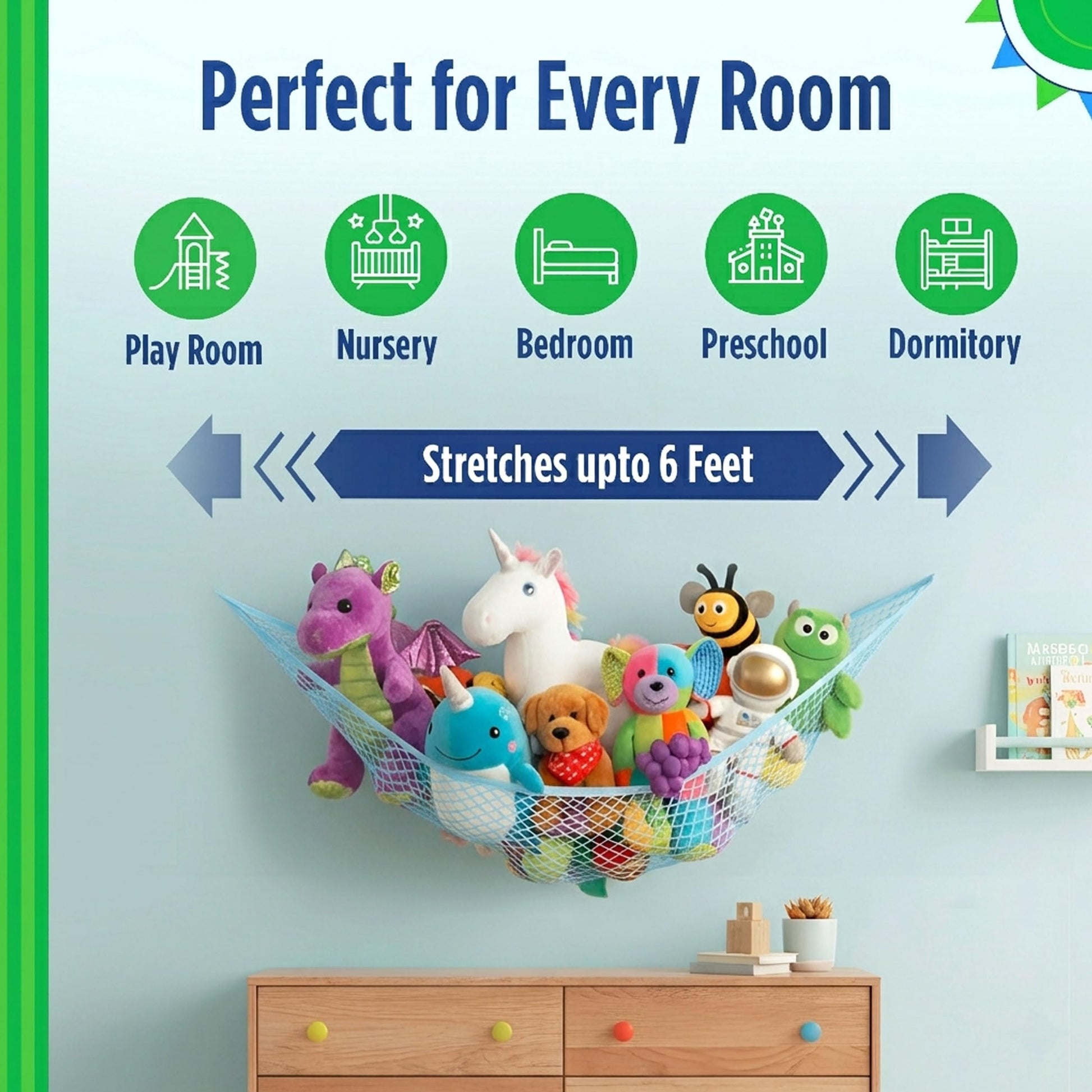 Baby Buddy Up & Away Kids Stuffed Animal Toy Hammock Storage Organizer, Organize Kids Toys & Gear, 1 Pack, Blue