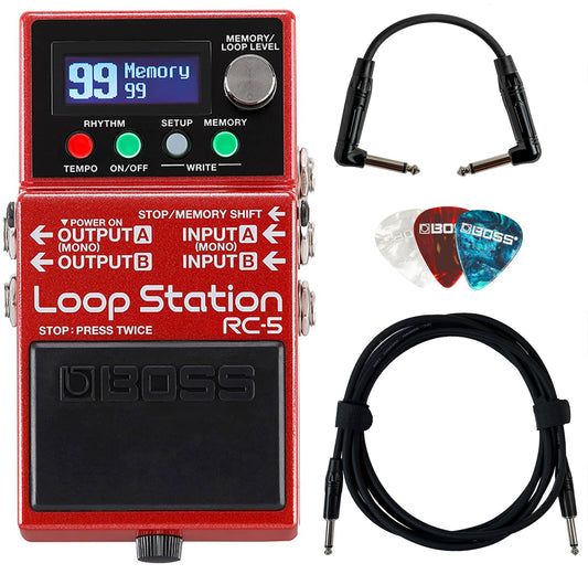 BOSS Paquete Boss Loop Station Con Cable De Instrumento Roland De 10 Pies, Cable De Conexión Roland De 6 Pulgadas Y Púas Rc-5 Paquete Con Cables