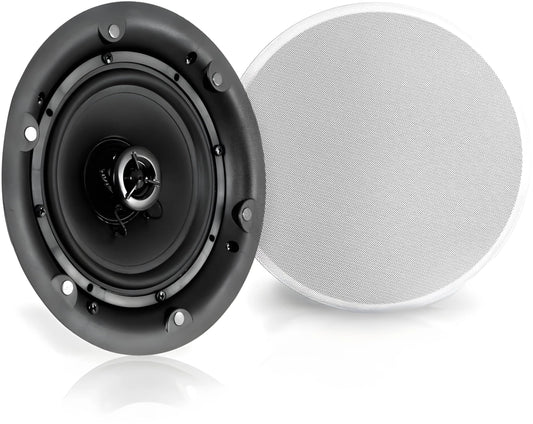 Pyle Bocinas de Montaje en Techo y Pared de 6.5" 300W, Kit de Subwoofer Estéreo de 2 Vías Dual con Bluetooth Inalámbrico, Montaje Empotrado en Pared y Techo para Sistema de Sonido Surround en Casa