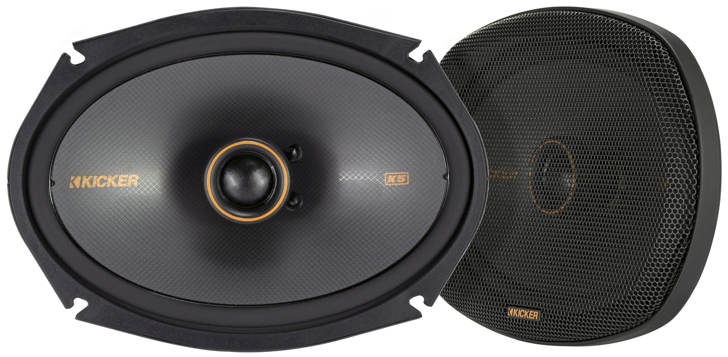 KICKER 51KSC6904 KS-Series 6x9 altavoces coaxiales con tweeters de 1 pulgada, 4 ohmios, par